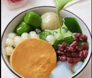 Chè khoai dẻo đậu đỏ Đài Loan mix bánh flan